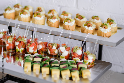 Delicacies and snacks on a buffet or banquet. Catering.	