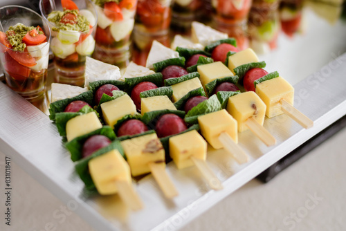 Canvas Print Delicacies and snacks on a buffet or banquet. Catering.