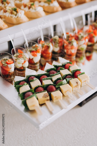 Canvas Print Delicacies and snacks on a buffet or banquet. Catering.