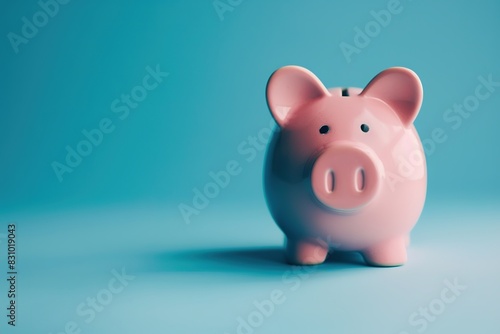 A pink piggy bank on a blue background symbolizing savings and financial planning.