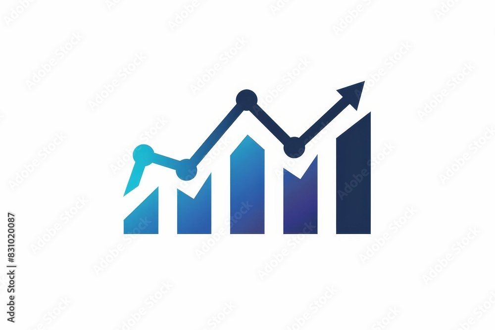 Blue and white upward trending graph icon for business success, growth, and progress. Blue and white upward trending graph icon for business success, growth, and progress.