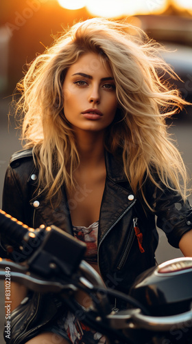 Cool biker girl sitting on a parked motorcycle © Ricardo Costa