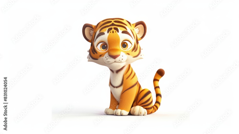 The tiger is a cartoon animal. The baby icon is highlighted on a white background. Cartoon character design. The tiger is a cartoon animal. The baby icon is highlighted on a white background. Cartoon character design.