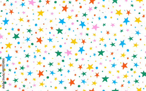 Hand drawn colorful sprinkle seamless pattern stars white background color confetti vector texture illustration for holiday birthday party, celibration