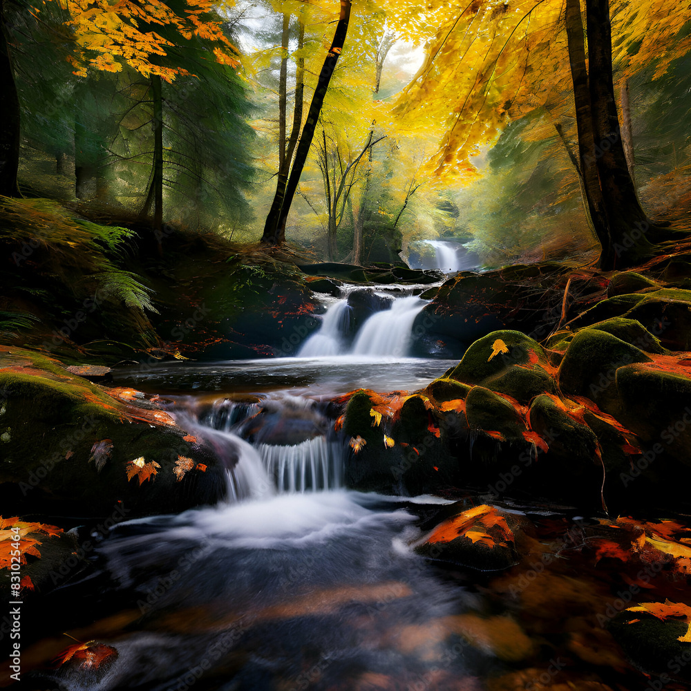 waterfall in autumn forest