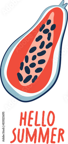 Papaya vector icon isolated on white background. Summer fruits Flat illustration. Ripe abstract papaya with seeds. Print, banner, label, poster