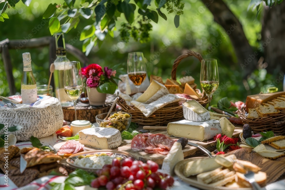 Elegant Outdoor Cheese and Wine Picnic Setup Elegant Outdoor Cheese and Wine Picnic Setup