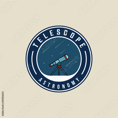 telescope at night emblem logo vector illustration template icon graphic design. aerospace sign or symbol for astronomy concept with circle badge typography style