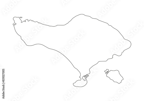 Vector isolated simplified illustration icon with black outline silhouette of Bali and Nusa Penida, Indonesia island, map. White background