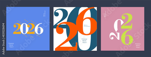 2026 Creativity Geometric Celebration of Happy New Year and Merry Christmas. Abstract Typography for Vibrant Advertising, Web Delights, Social Media Sparks, Banners, Covers, Posters.