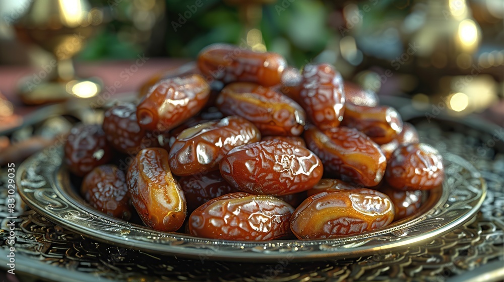 Close-up dates fruit dish Eid Mubarak Muslim Asia family have Iftar dinner Close-up dates fruit dish Eid Mubarak Muslim Asia family have Iftar dinner