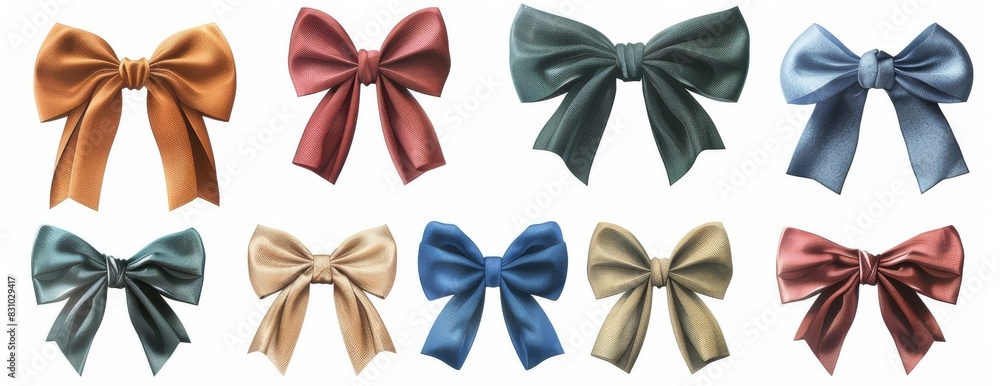 Set of different color bows isolated on white background