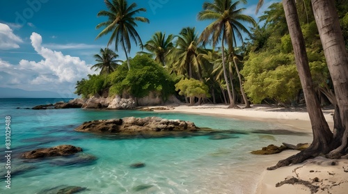 Beach with palm trees.