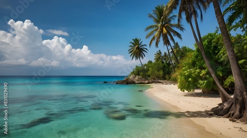 Palm trees near the beach under the white clouds.  © Basharti