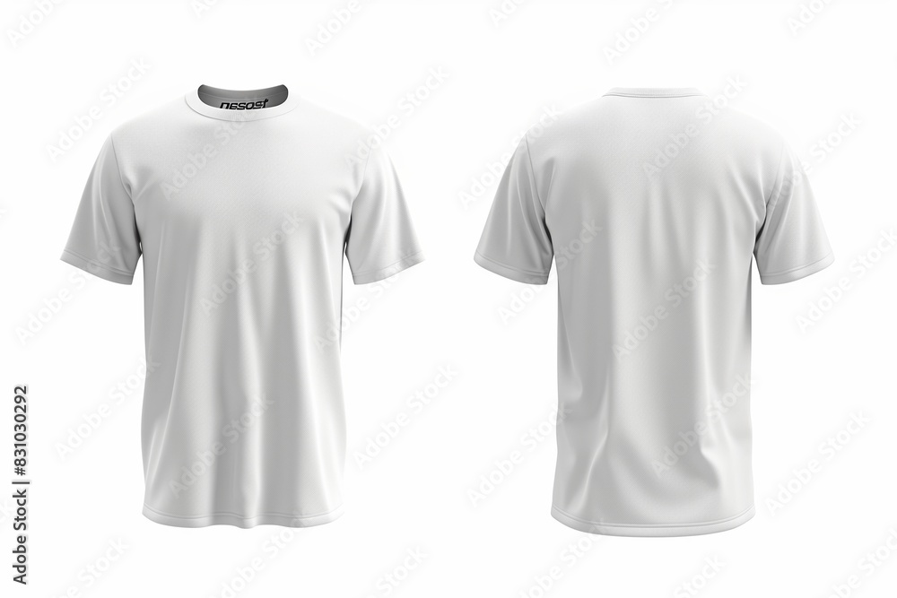 Men's T-Shirt Template, White, Front and Back View, Mockup Design, Isolated Men's T-Shirt Template, White, Front and Back View, Mockup Design, Isolated