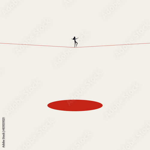 Business risk vector concept, man on tightrope. Symbol of danger, challenge, crisis. Minimal illustration.