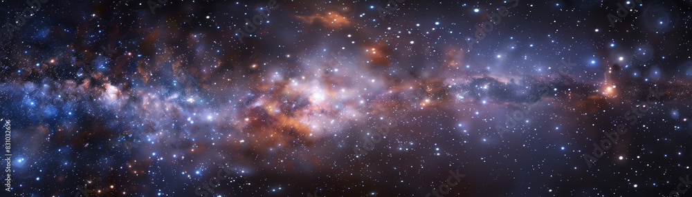 A breathtaking panoramic view of the Milky Way galaxy, featuring countless stars and cosmic gas clouds, showcasing the wonders of the universe. A breathtaking panoramic view of the Milky Way galaxy, featuring countless stars and cosmic gas clouds, showcasing the wonders of the universe.