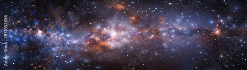 A breathtaking panoramic view of the Milky Way galaxy, featuring countless stars and cosmic gas clouds, showcasing the wonders of the universe. photo