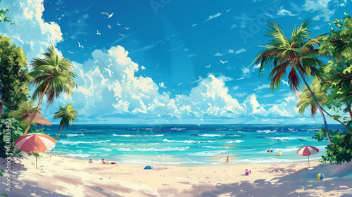 夏の砂浜のイラスト