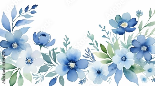 Serene Floral Watercolor Banner. A blue and white flowery background