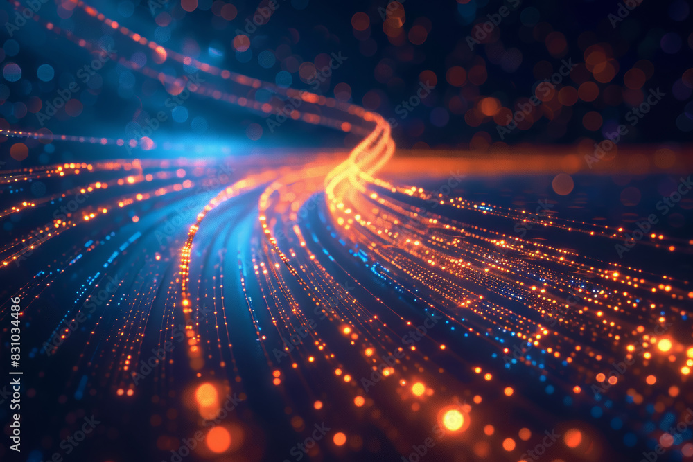 Vivid light trails in blue and orange creating a mesmerizing sci-fi effect. Perfect for technology, innovation, and futuristic concepts. Vivid light trails in blue and orange creating a mesmerizing sci-fi effect. Perfect for technology, innovation, and futuristic concepts.