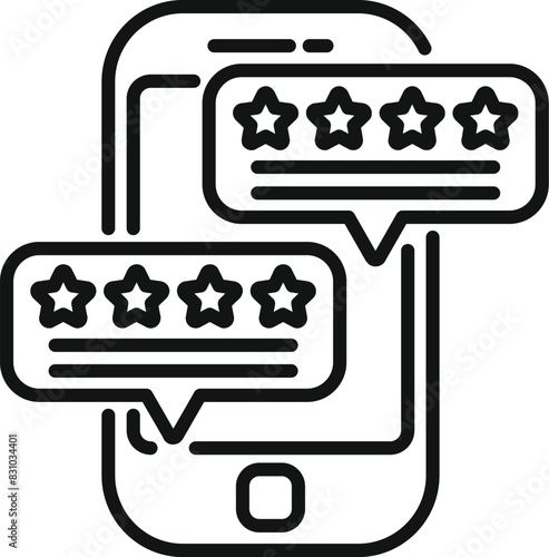 Line icon illustrating a smartphone with star ratings and review bubbles on the screen