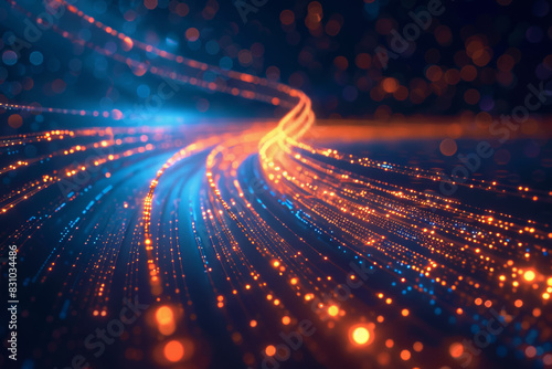 Vivid light trails in blue and orange creating a mesmerizing sci-fi effect. Perfect for technology, innovation, and futuristic concepts. photo