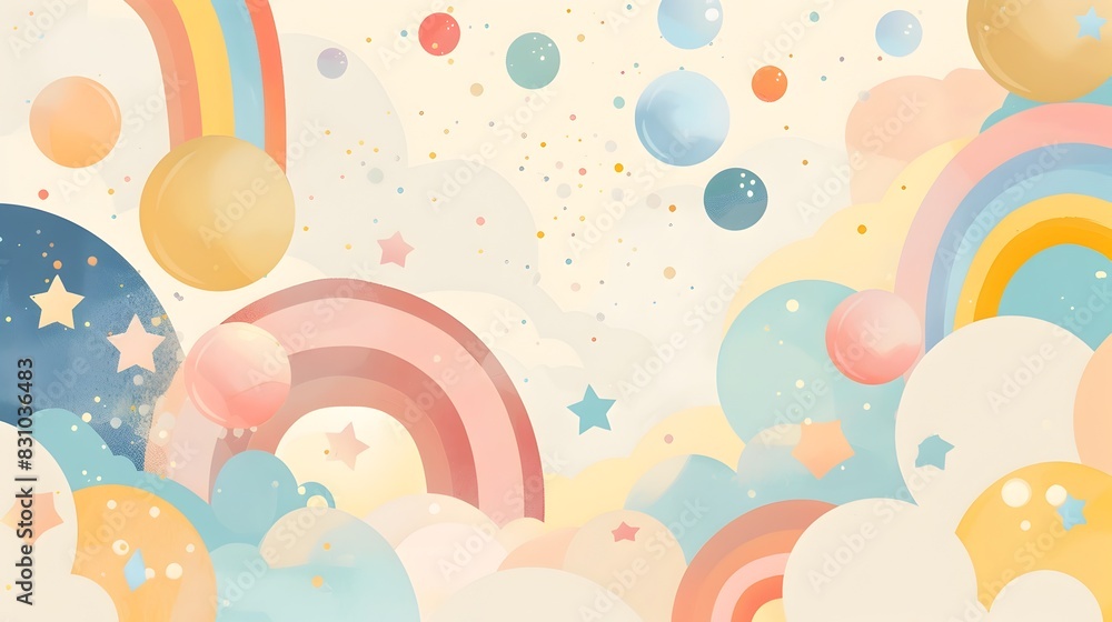 Whimsical Celestial Dreamscape with Vibrant Shapes and Pastel Hues Whimsical Celestial Dreamscape with Vibrant Shapes and Pastel Hues