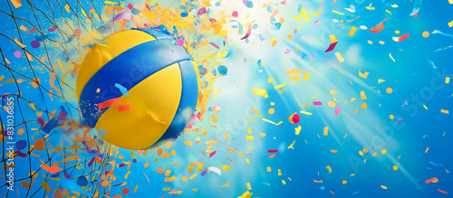 volleyball with confetti explosion concepr for banner background photo