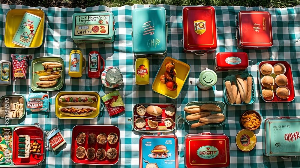 Schooltime Nostalgia: Metal Lunch Boxes with Assorted Snacks