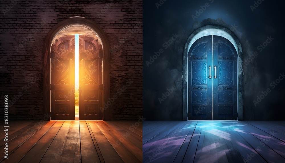 Fototapeta premium portal with mossy stone arch in mystery green forest