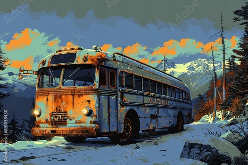 Op art style , olsen's bus in the mountains new edition photo
