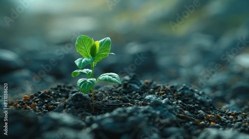 Young plant growing in the soil on green background, nature concept of new life