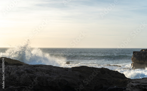 Ocean Surf, Sea Waves in Essaouira, Morocco Coast, Surf Motion with Foam and Spray