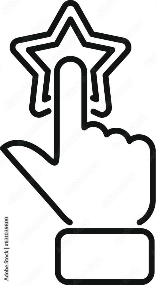 Black and white illustration of a hand pointing to a star, representing achievement or selection Black and white illustration of a hand pointing to a star, representing achievement or selection