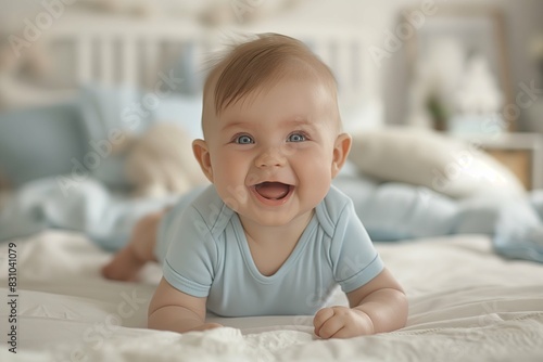 Lying down child during energy impressive blue eyes play time with parents for photography ad banner design