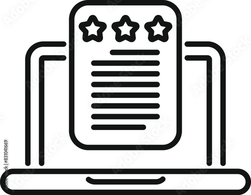 Vector illustration of a laptop displaying a threestar review rating