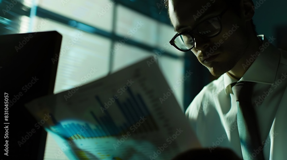 Business adviser analyzing financial figures denoting the progress in the work of the company : Generative AI Business adviser analyzing financial figures denoting the progress in the work of the company : Generative AI