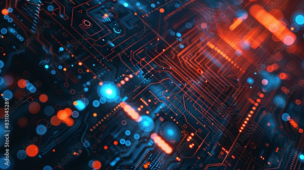 Obraz premium A computer chip with a blue and orange background