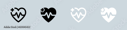 Heart beat icon set in black and white. Health signs vector illustration.