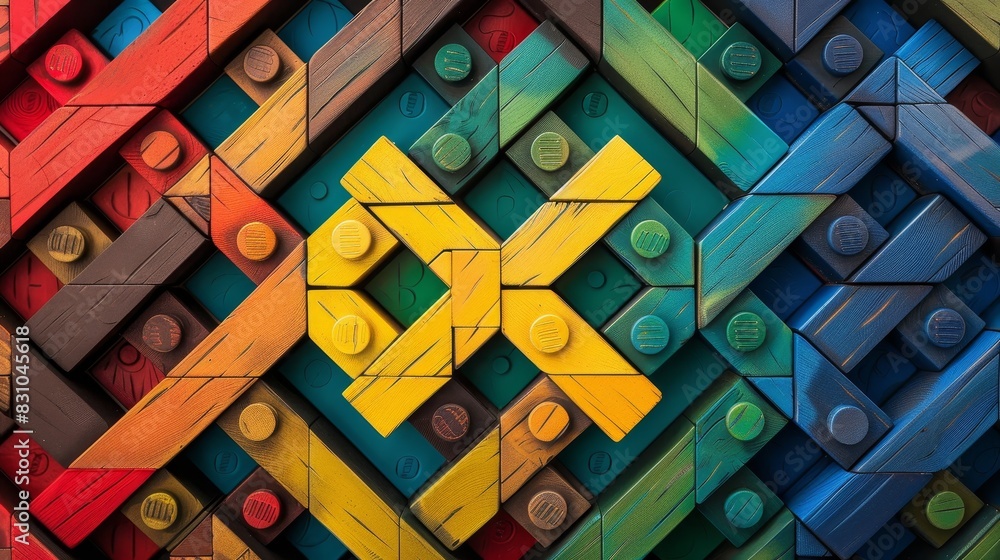 Fototapeta premium Colorful Geometric Pattern Created with Interlocking Lego-Style Bricks