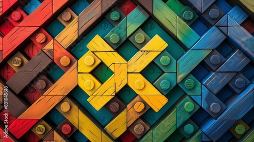 Colorful Geometric Pattern Created with Interlocking Lego-Style Bricks