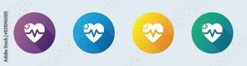 Heart beat solid icon in flat design style. Health signs vector illustration.