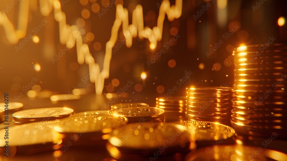 Obraz premium Bar Graph With Data Points and Illuminated Trading Charts