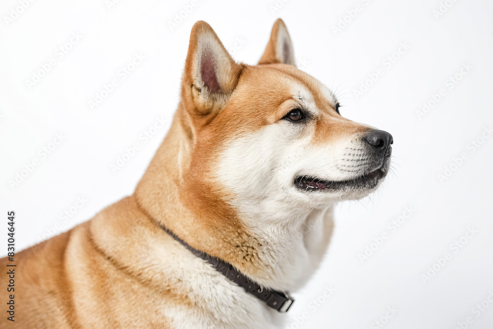 Portrait of a Tan and White Dog with Black Nose and Collar Portrait of a Tan and White Dog with Black Nose and Collar