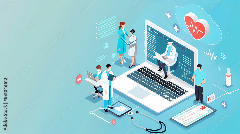 Isometric online medical consultation health care vector image Isometric online medical consultation health care vector image