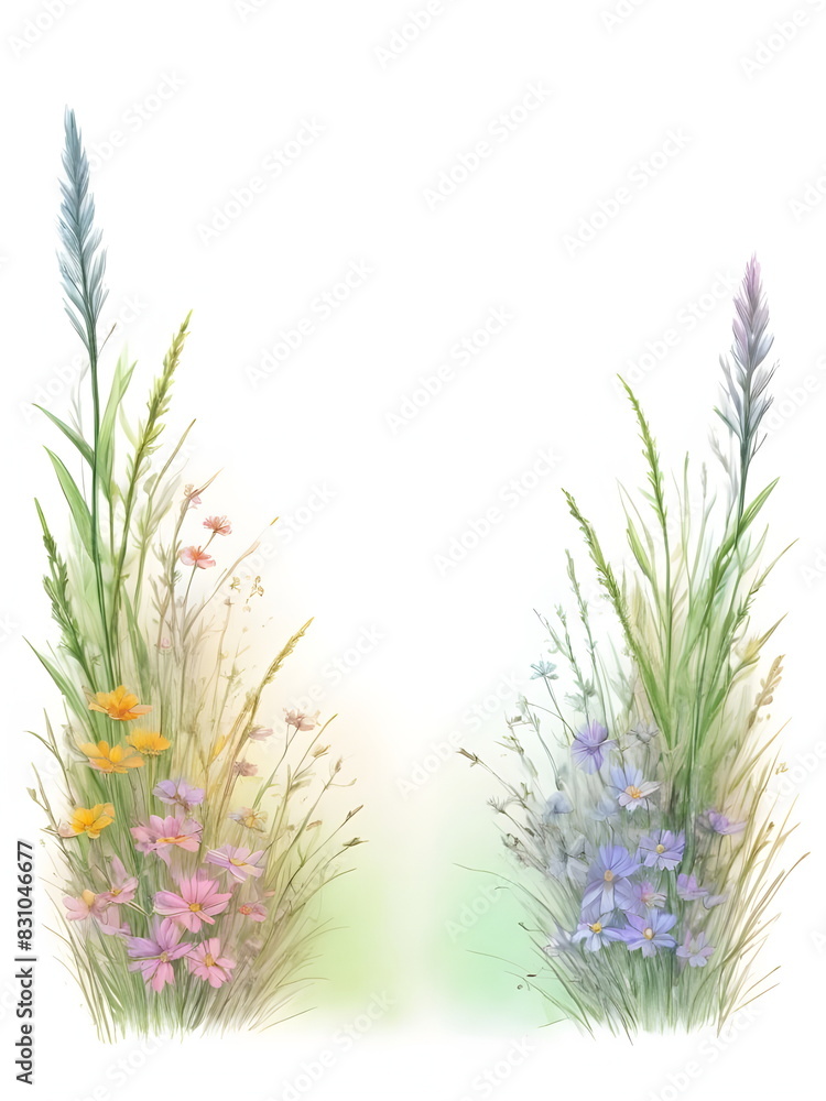 frame of flowers and grass frame of flowers and grass