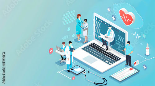 Isometric online medical consultation health care vector image