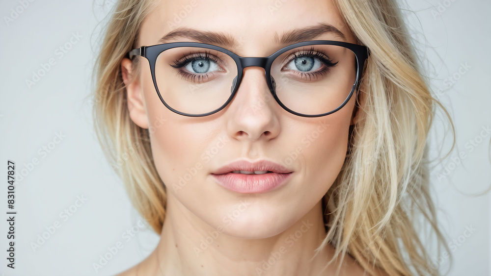 a woman wearing glasses with a blue eyeshadow a woman wearing glasses with a blue eyeshadow
