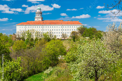 The UNESCO world heritage site Benedictine monastery Pannonhalma Archabbey in Hungary in early spring.